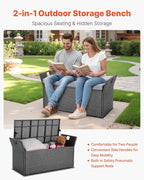 VEVOR Outdoor Storage Bench, 2-Person PE Rattan Storage Bench, 40 Gal Deck Box with Cushion & Side Handle, Supports up to 400 lbs, Weatherproof Outdoor Seating & Porch Decor for Patio Garden Balcony