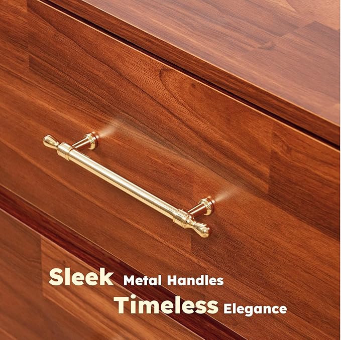 Walnut Dresser for Bedroom, 6 Drawer Brown Wood Dresser with Modern Storage Organizer, Wide Chest of Drawers for Closet, Clothes, Living Room