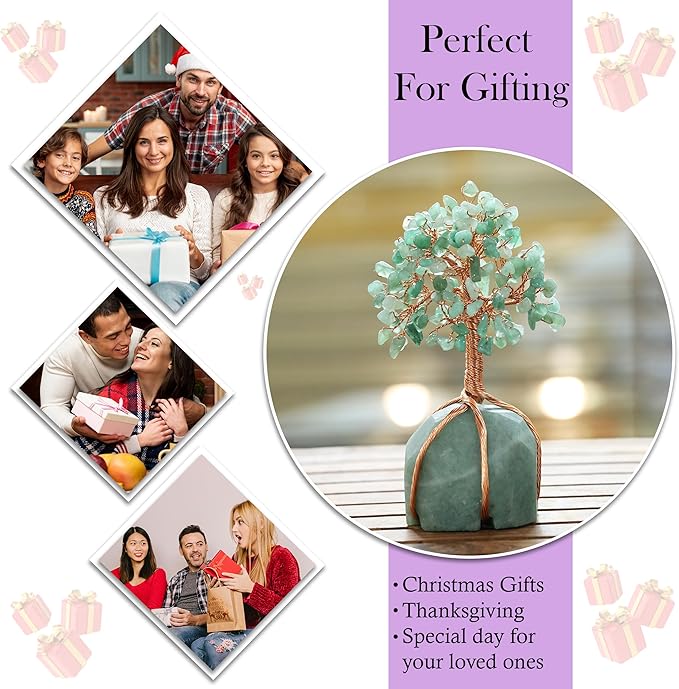 Green Aventurine Crystal Tree with Green Aventurine Stone Base Tree of Life Decor for Bedroom, Birthday Gifts for Women, Sister Gift, Birthday Gifts for Mom, Cute Home Decor Housewarming Present