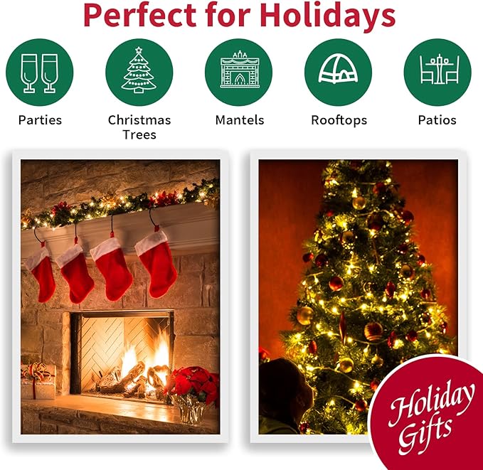 Warm White Wide Angle LED String Lights, 64.8 Ft 300 Count, Pack of 3 Strands 21.9 Ft 100 Lights UL Certified Commercial Grade Green Wire 5mm Holiday String Light