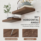 24 Inch Floating Shelves, 8 Inch Deep Floating Shelves for Wall, Hanging Shelf with Invisible Brackets, Deep Shelves for Bathroom, Bedroom, Living Room, Walnut, Set of 2