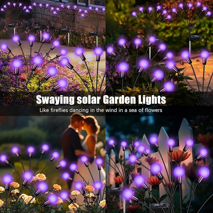Solar Garden Lights Outdoor, Waterproof Solar Powered Lights for Yard Pathway Patio, Swaying Lawn Decor as Gardening Gifts for Women Holiday (Purple, 2 Pack)