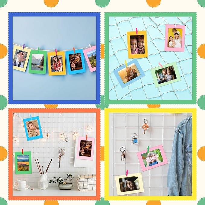 Janlaugh 100 Pcs Paper Photo Frames 4x6 Paper Picture Frame with 100 Clip 10 String Kit DIY Hanging Cardboard Photo Holder Back to School Wall Decor Wedding Home