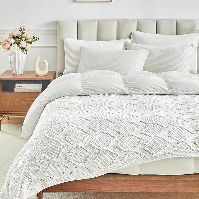 Longhui bedding Chunky Cotton Knit Throw Blanket for Couch, Sofa, Bed, or Chair, Decorative Breathable Fall Cable Knit Blanket 51 x 63 Inches, Medium Weight Cream