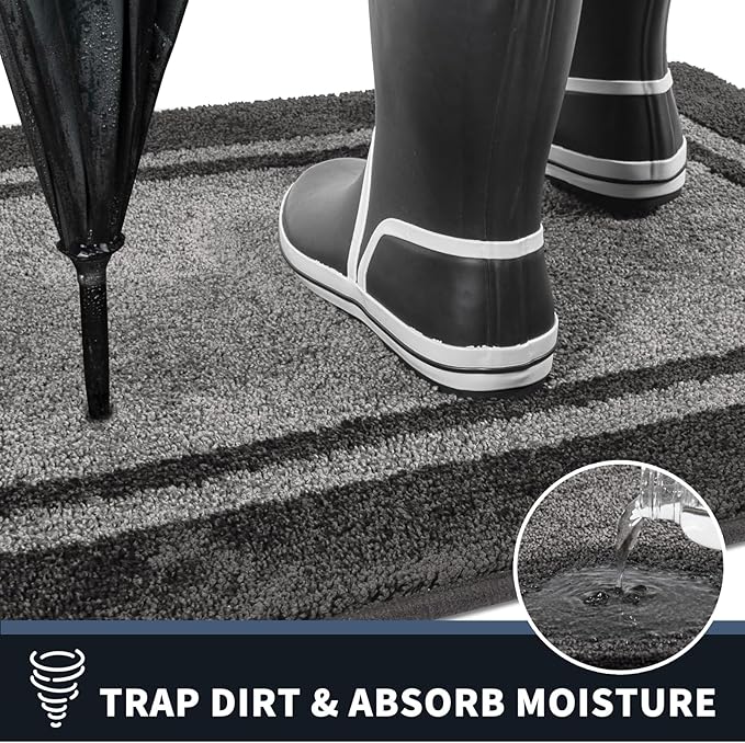 PURRUGS Dirt Trapping Door Mat 24" x 60", Non-Slip/Skid Machine Washable Entryway Rug, Shoes Scraper, Area Rug, Super Absorbent Welcome Mat for Muddy Wet Shoes and Paws, Light Grey & Dark Grey