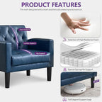 TYBOATLE Accent Chairs Set of 2 Comfy Living Room Chair Leather Tufted Mid Century Modern Accent Chair, Small Cozy Reading Arm Chair for Office, Bedroom (2, Blue)