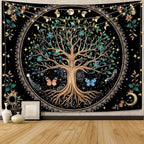 Lunerfex Tree of Life Tapastry Sun and Moon Tapastry Flower Boho Tree Mandala Wall Hanging for Bedroom and Living Room Decor Green Tree 36×48 Inches