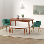 Nrizc Woven Dining Chairs Set of 6, Velvet Upholstered Dining Chairs with Gold Metal Legs, Modern Accent Chairs for Living Room, Dining Room, Kitchen (Green)