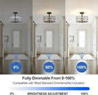 Modern Crystal Pendant Light Fixture Farmhouse Round Semi Flush Mount Ceiling Lights, Drum Shade 3LT Ceiling Lamp for Kitchen Island Dinning Room Bedroom, Hallway Black Finish