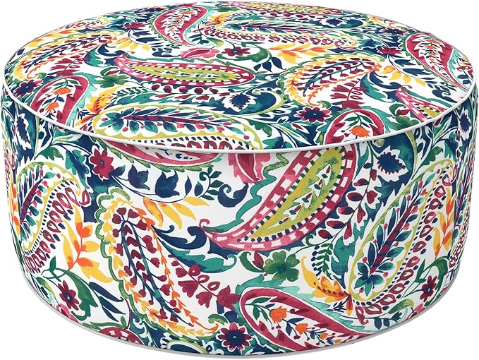 LVTXIII Indoor/Outdoor Inflatable Ottoman, D31 x H14 Inch Large Round Ottoman, All Weather Foot Rest Stool, Portable Footrest for Patio, Garden, Camping and Home - Vigour Paisley
