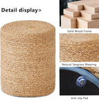 Wimarsbon Round Pouf Ottoman with Wood Frame, Handwoven Natural Water Hyacinth Seagrass Pouffe,Outdoor Rattan Stool Accent Seat, Bohemian Coastal Home Decor (14inch Natural Water Hyacinth)