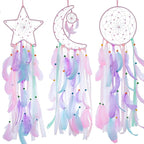 3 Pack Pink Star Moon Sun Dream Catcher - Pink Dream Catchers for Girls Room Decor, Teen Girl Room Decor, Grils Bedroom Decor,Gril Room Decor,Teen Room Decor for Girls