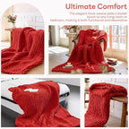 Chunky Knit Blanket - Luxury Soft Cozy 40 * 50 Throw Blanket,100% Woven Blanket Rope Knot Throw Blanket for Couch, Sofa, Home Decor, Gift - Machine Washable（Wine red）