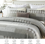 Y-PLWOMEN Quilt King Size - 100% Cotton Grey King Quilt Farmhouse Plaid Quilted Bedspread, 3 Pieces Lightweight Reversible King Size Quilt Bedding Set for All Season