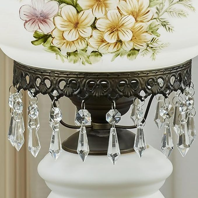 Touch of Class Abigail Hurricane Style Parlor Table Lamp - Antique Victorian Aesthetic - Painted by Hand - Floral Designs - Vintage Lighting for Bedroom, Living Room, Office Desk, Hotel and Bedside