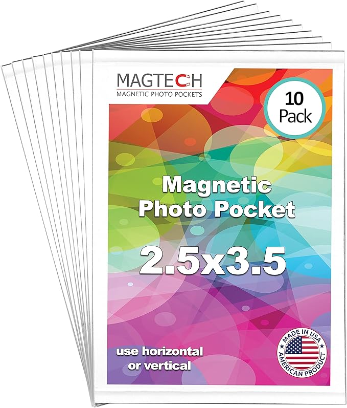 Magtech Magnetic Photo Pocket Picture Frame, White, Holds 2.5 x 3.5 Inches Photos, 10 Pack, Made in the USA (12310)