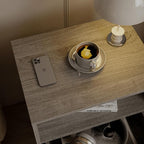 Rattan Nightstand,Farmhouse Bedside Table with 2 Storage Drawer and Open Wood Shelf, for Bedroom and Small Spaces,Night Stand with Solid Wood Legs (Grey Oak)