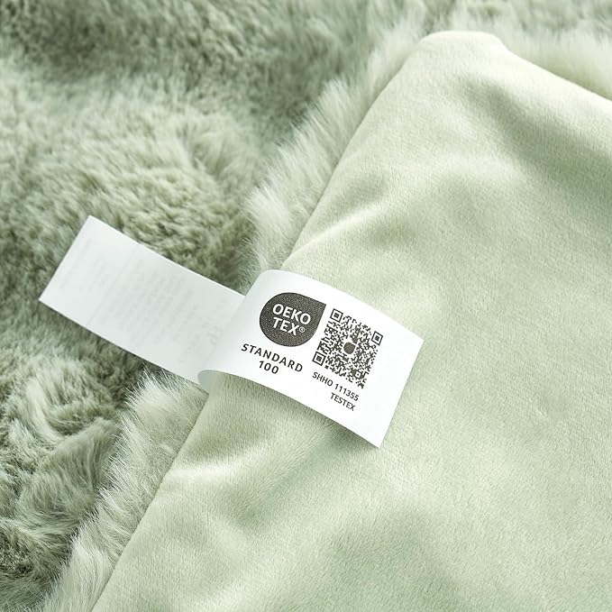 Cozy Bliss Faux Fur Throw Blanket for Couch, Fuzzy Soft Plush Thick Bubble Blanket for Sofa Bedroom Living Room, 90 * 90 Inches Sage Green