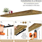 Sorbus Floating Shelves for Wall - 48 Inch Long Bathroom Shelves, Wall Decor for Bedroom, Kitchen, Living Room & Book Storage - Mounted Floating Shelf with Invisible Brackets (Rustic Brown, 2 Pack)