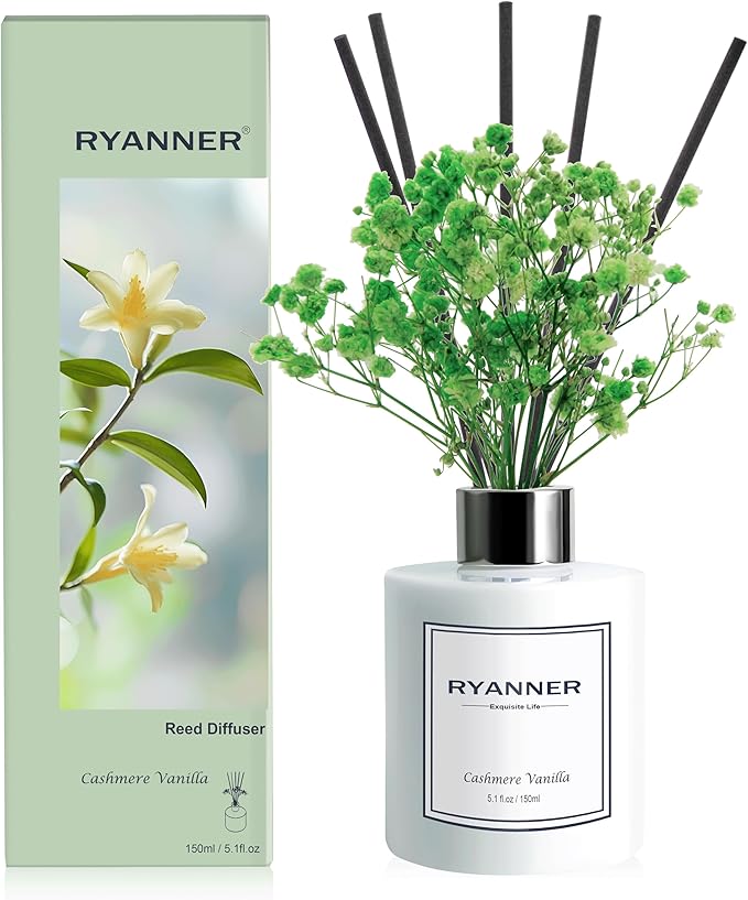 Reed Diffuser Set,5.1oz Cashmere Vanilla Scent Diffuser with Sticks Home Fragrance Reed Diffuser with Essential Oil for Bathroom Shelf Decor&Air Freshener,Home Bathroom Office Decor & Gifts