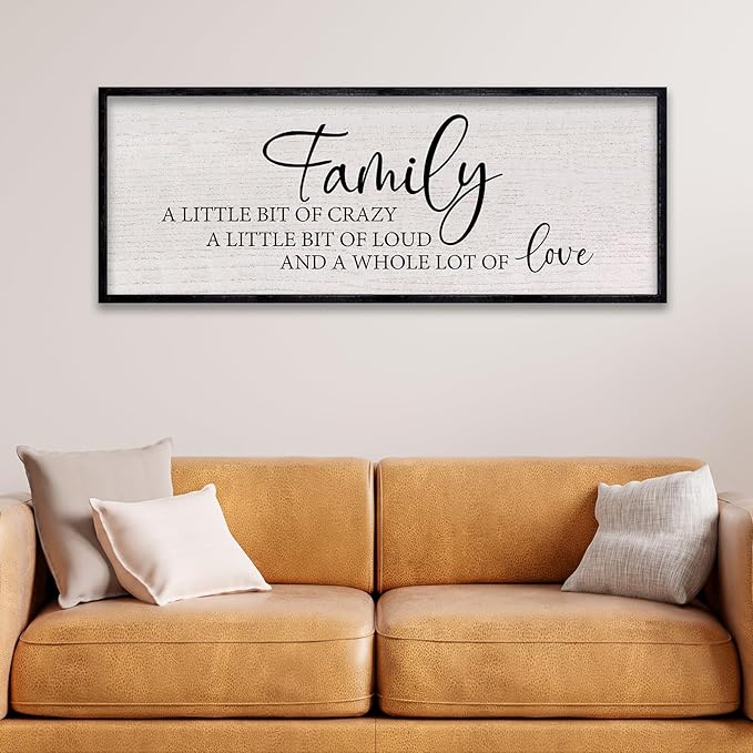 LuZhiQiang Family A Little Bit of Crazy Sign Wall Decor 40"x15" Large Family Signs Wood Framed Hanging Wall Art (Black)