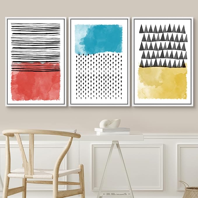 SIGNWIN Canvas Print Wall Art Squares and Abstract Line Art Geometric Line Illustrations Modern Art Mid-Century Modern Warm for Living Room, Bedroom, Office - 24"x36"x3 White