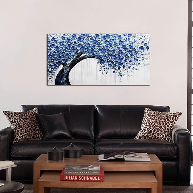Large Wall Art for Living Room Bedroom Home Office Blue Tree of Life Wall Art Floral Picture Framed Wall Decor Modern Canvas Prints 20x40 In