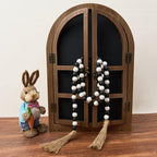 OMISHE 59in Wood Bead Garland with Tassels, Wooden Decorative Beads for Wall and Tabletop, Farmhouse Beads Garland for Home Decor, Black and White