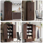 72" Tall Wood Storage Cabinet, Farmhouse Kitchen Pantry Cabinet with Adjustable Shelves & Drawer & Barn Doors, Versatile Storage for Kitchen, Dining Room, Bathroom, Brown