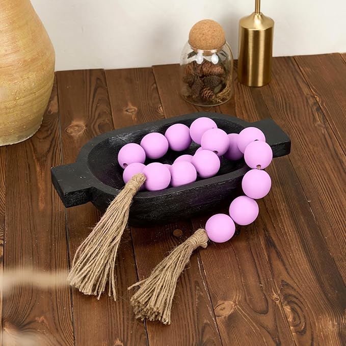 OMISHE Extra Large Wood Bead Garland Purple with 1.6" Diameter Wooden Beads and Tassels, 41" Long Rustic Farmhouse Country Decorative Beads for Home Tiered Tray Decor, Purple