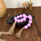 OMISHE Extra Large Wood Bead Garland Purple with 1.6" Diameter Wooden Beads and Tassels, 41" Long Rustic Farmhouse Country Decorative Beads for Home Tiered Tray Decor, Purple