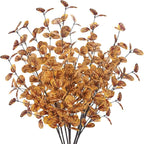6pcs Artificial Fall Eucalyptus Stems Leaves Fall Decorations Silk Fake Eucalyptus Branches for Vase Boquets Autumn Home Wedding Table Thanksgiving Decor Yellow