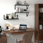 Heimlove Floating Shelves for Wall, 16 Inch Long Wood Floating Shelves Set of 3, Wall Mounted Hanging Shelf for Bathroom Bedroom Kitchen, Black