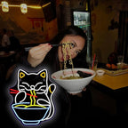 Cat Ramen Neon Sign for Wall Decor Led Neon Lights Cat Ramen Light Up Signs for Birthday Party Club Gift