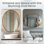 OVALCREST - Oval Wooden Beveled Wall Mirror for Home Decor, Bathroom, Vanity, Bedroom, Living Room, Hallway - London Style (Sunset Gold) 21.1 x 31.1