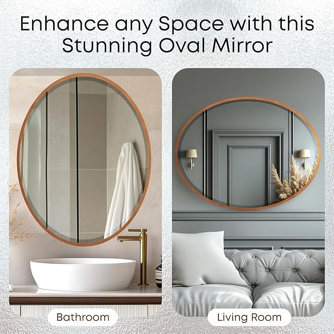 OVALCREST - Oval Wooden Beveled Wall Mirror for Home Decor, Bathroom, Vanity, Bedroom, Living Room, Hallway - London Style (Sunset Gold) 21.1 x 31.1