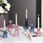 Lysenn Glass Candle Stick Holder Set of 6 – Premium Taper Candle Holders for Romantic Ambiance - Candle Sticks Holder Decor for Special Occasions - Dark Blue