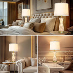 Natural Alabaster Table Lamp,Living Room Lamps Set of 2,Nightstand Lamp with Night Light,Lamps for Living Room With Linen Fabric Shade,Bedside Lamp with Usb A+C Ports for Bedroom,Hotel(Bulb Included)