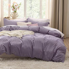 Bedsure Grayish Purple Duvet Cover Queen Size - 3 Pieces Prewashed Cotton-Like Extra Soft Bedding Set, Includes 1 Duvet Cover 90x90 Inches with Zipper Closure & 2 Pillow Shams, Comforter Not Included