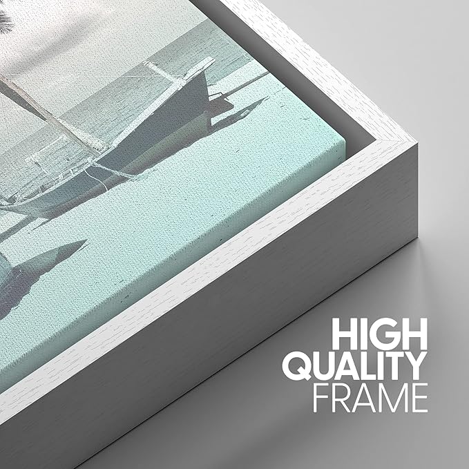 SIGNWIN Framed Canvas Print Wall Art Set Vintage Retro Hawaiian Island Hut Surfboard Nature Wilderness Photography Modern Art Landscape Relax/Calm for Living Room, Bedroom, Office - 16"x24"x3 White