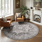 6 ft Round Rugs for Living Room Bedroom Rug Circle Area Rug for Dining Room Table Throw Vintage Circular Rugs Washable Soft Comfortable Grey