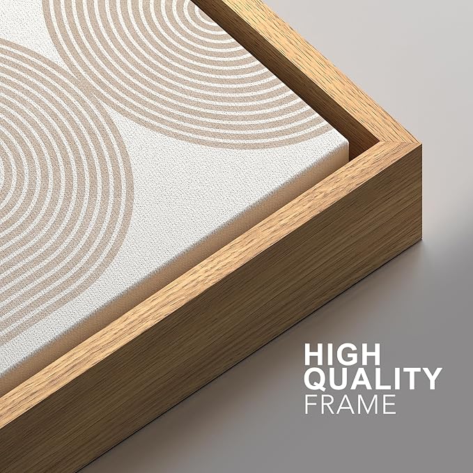 SIGNFORD Framed Canvas Print Wall Art Set Beige & White Duotone Geometric Spiral Polygons Abstract Shapes Illustrations Modern Art Decorative Minimalist Relax/Cozy for Bedroom - 24"x36"x2 Natural