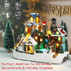 VCUTEKA Animated Christmas Village Houses, Lighted Musical Ski Resort Scene with Ice Skating Rink, Ski Lift, Snowman, Victorian Xmas Village Collectible Building Decoration for Holiday Table Display