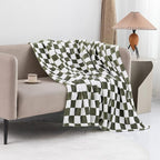 LOMAO Throw Blankets Flannel Blanket with Checkerboard Grid Pattern Soft Throw Blanket for Couch, Bed, Sofa Luxurious Warm and Cozy for All Seasons (Dark Olive, 60"x80")