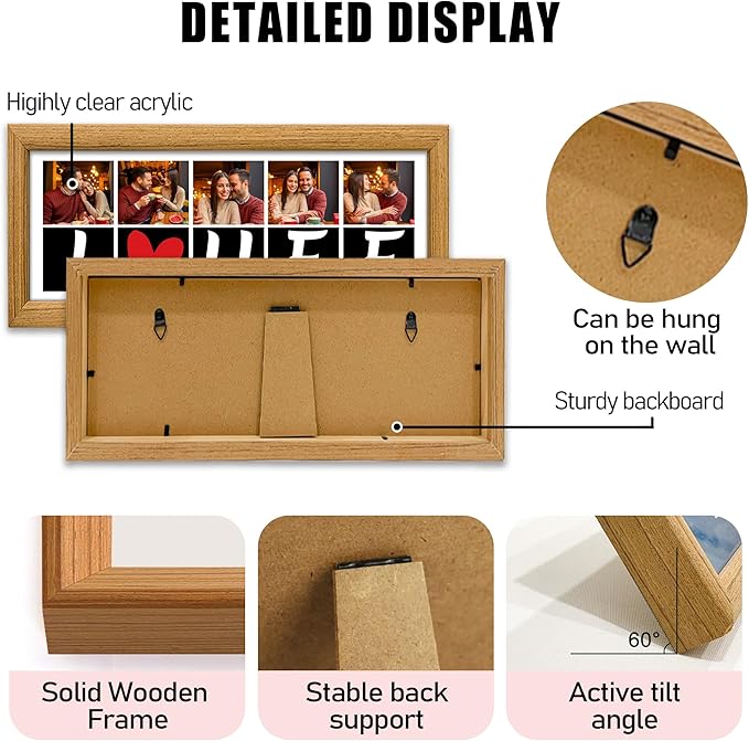 Gifts for Him/Her - Personalized Photo Frame with Love Design, Wall Mount or Tabletop Display, Romantic Gifts for Boyfriend Girlfriend Anniversary Birthday Valentine's