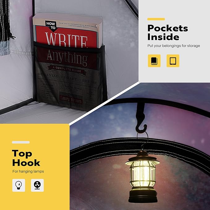 VIVOHOME Pop-Up Bed Tent Twin Size, Privacy Bed Canopy with 4 Doors and Mosquito Mesh, Breathable Sleeping Tent with Light Starry Sky Pattern for Kids and Adults