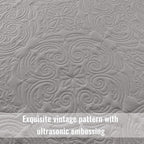 Exclusivo Mezcla Quilt Set Oversized King Size with 2 Pillow Shams, Lightweight Light Grey Quilts with Vintage Damask Pattern, Soft Cal King Bedspreads Coverlets Bedding Set for All Seasons