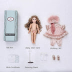 16-Inch BJD Vinyl Bisque Doll, Scale Poseable Vintage Court Doll with Victorian Dress, Collectible Doll with Gift Box for Display, Decoration, Birthday Gift Name Porcelosia (Pink)