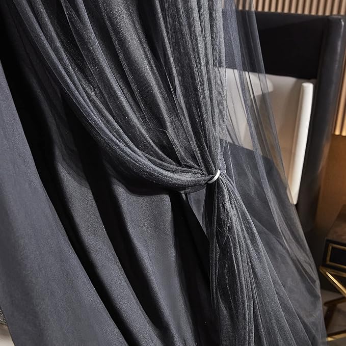 Kertnic Luxurious Bed Canopy for Girls & Adults - Double Layer Princess Canopy with Lace, Round Dome Mosquito Netting for Queen/King Bed Tent (Black)