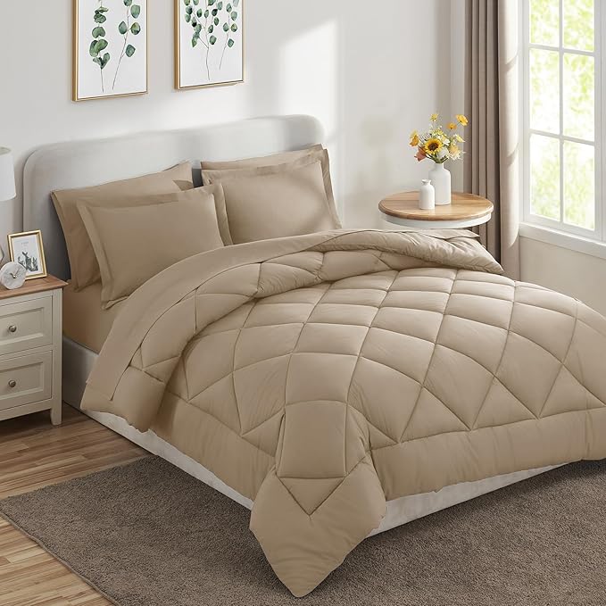 CozyLux King Size Comforter Set Taupe - 7 Pieces Bed in a Bag King, Luxury Soft Bed Set for All Seasons, Bedding Set with Down Alternative Comforter, Sheets, Pillowcases & Shams